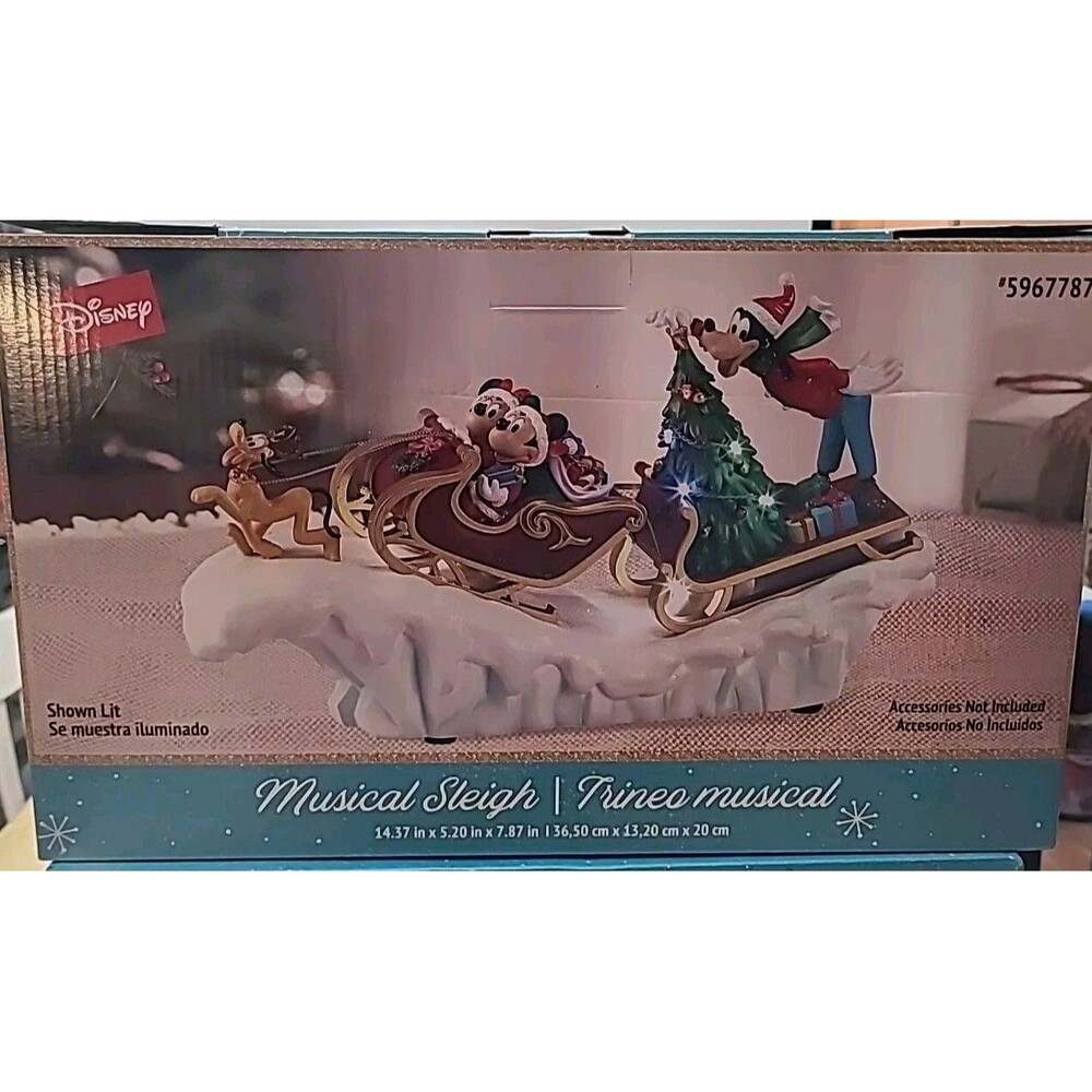 Sealed  Disney Christmas Musical Sleigh Mickey Minnie Goofy Pluto 8 Songs Lights